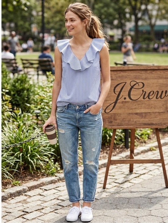 J. Crew Tops - J.Crew Ruffled V-Neck Stripe Sleeveless Top 2